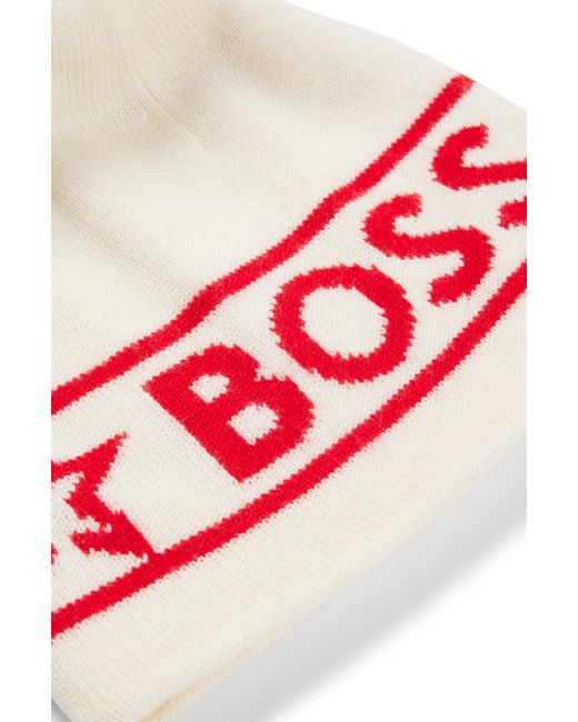Boss Red X Perfect Moment Wool Beanie Hat With Logo Intarsia for men
