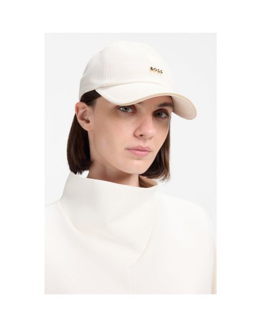 Boss White Cotton Cap With Metal Logo Lettering
