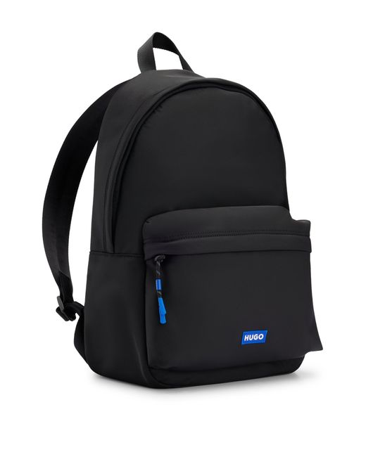 HUGO Black Twill Backpack With Blue Logo Label for men