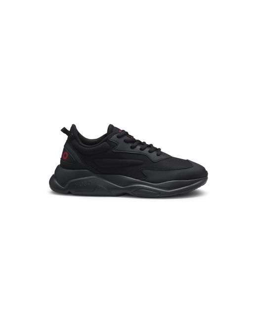HUGO Black Logo-Counter Trainers With Canvas-Effect Fabric for men