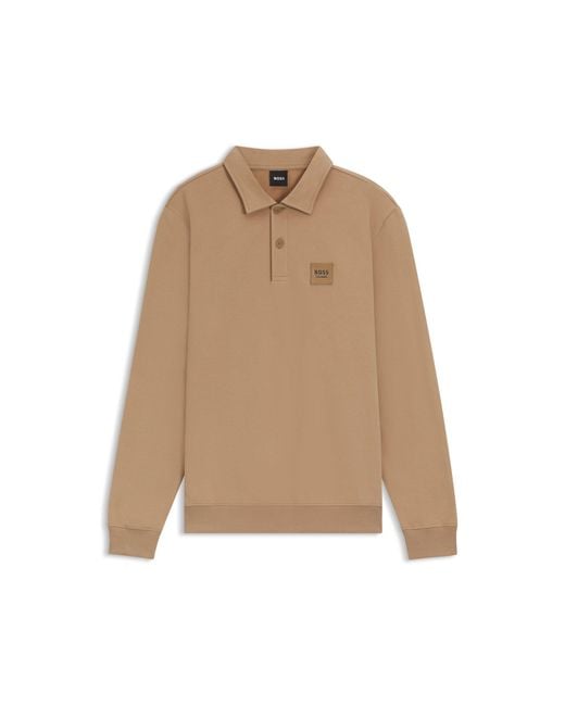 Boss Natural Equestrian Stretch-Cotton Knit Polo With Logo Patch for men