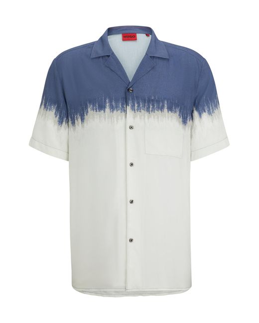 HUGO Blue Relaxed-fit Shirt With Abstract Print for men