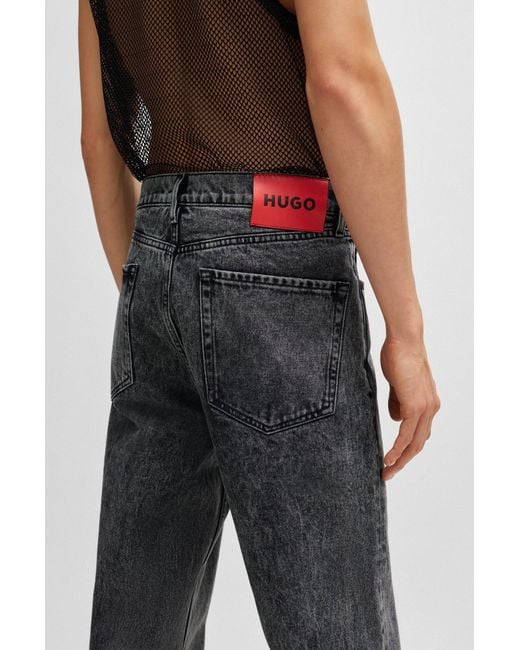 HUGO Black Regular-fit Regular-rise Jeans In Grey Denim for men