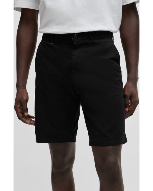 Boss Slim-fit Shorts Van Katoenen Twill Met Stretch in het Black voor heren