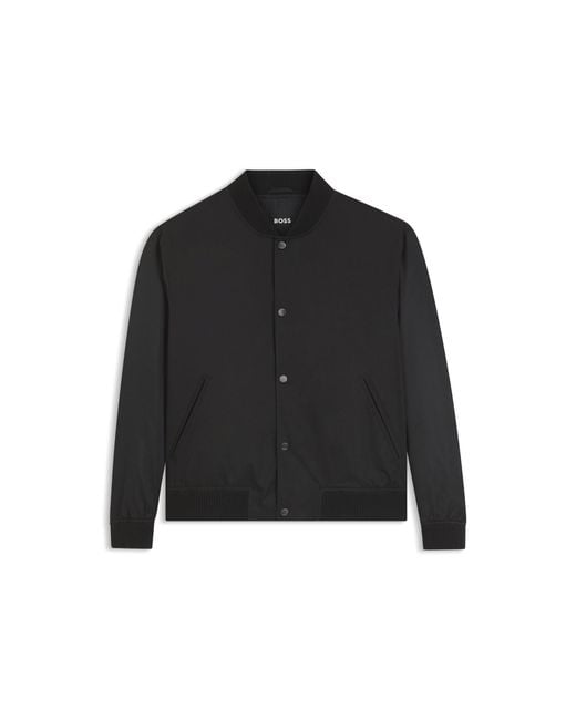 Boss Black Water-Repellent Jacket With Monogram-Pattern Sleeves for men