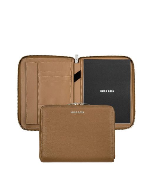 Boss Brown Camel A5 Conference Folder In Pebble-textured Faux Leather