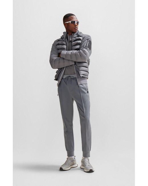 Boss Gray Cotton-blend Tracksuit Bottoms With Pixelated Details for men