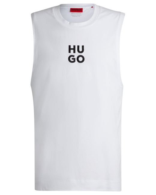 HUGO White Cotton-jersey Tank Top With Stacked Logo Embroidery for men