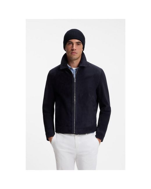 Boss Blue Rib-Knit Virgin-Wool Beanie With Logo Plaque for men