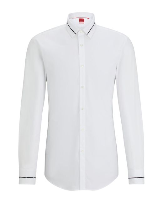 HUGO Slim-fit Overhemd Met Bies Aan De Kraag En Manchetten in het White voor heren