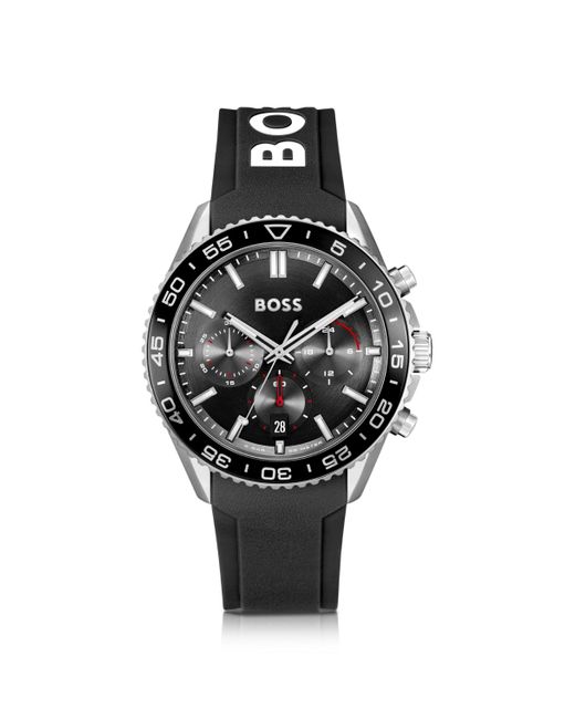Montre chronographe à cadran noir et bracelet en silicone Boss pour homme en coloris Black
