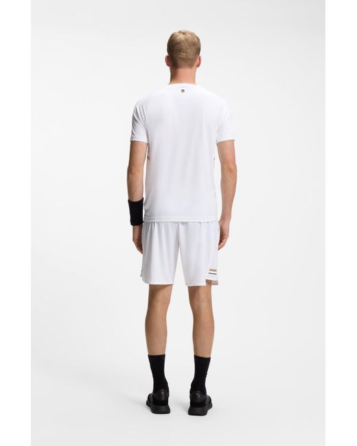 Boss Active Slim-Fit T-Shirt Aus Stretch-Gewebe Mit Kontrastfarbenen Akzenten in White für Herren