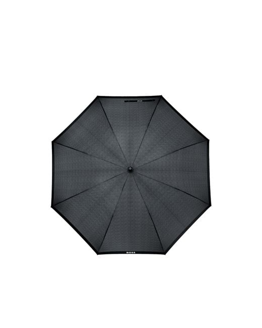 Boss Black Dark- Herringbone City Umbrella With Faux-Leather Handle