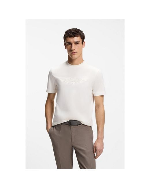 Boss White X Aston Martin Mercerised-Cotton T-Shirt With Wing Detail for men