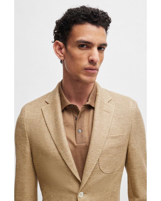 Veste Slim Fit en lin et coton à micro motifs Boss pour homme en coloris Natural