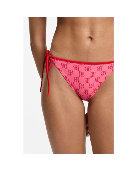HUGO Pink Bikini Bottoms With Printed Stacked Logos