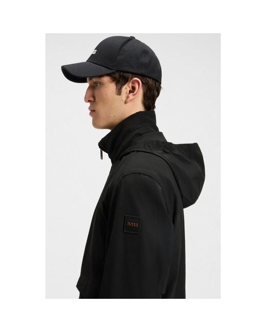 Boss Black Water-Repellent Aviator-Style Bomber Jacket With Packable Hood for men