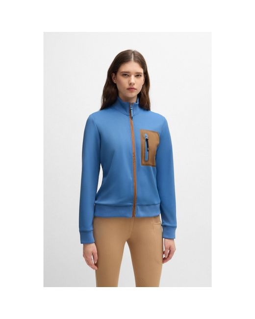 Boss Blue Equestrian Cardigan With Zipped Chest Pocket