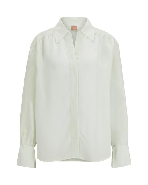 Boss Green Relaxed-fit Blouse With Concealed Placket And Point Collar