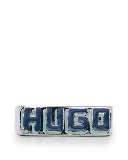 Bague en acier avec logo de la saison HUGO pour homme en coloris Blue
