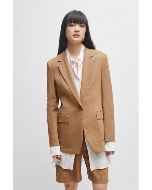 BOSS by HUGO BOSS Regular fit Jacket In A Linen Blend in Natural