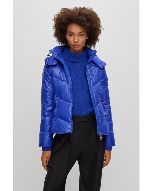 Boss Blue Water-repellent Puffer Jacket In Gloss Material
