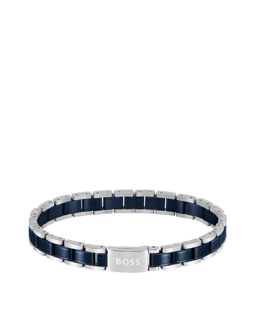 Boss Armband Aus Silberfarbenem Und Blau Beschichtetem Edelstahl in Blue für Herren