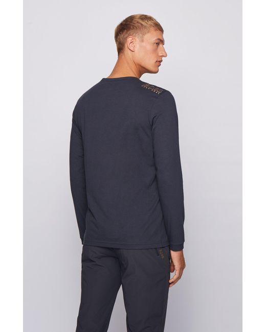 BOSS by Hugo Boss Long-sleeved Cotton T-shirt With Rubberised Shoulder Logo  in Dark Blue (Blue) for Men - Lyst