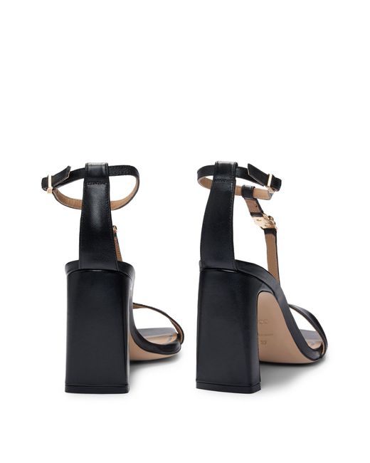 Boss Metallic T-bar Leather Sandals With Double Monogram