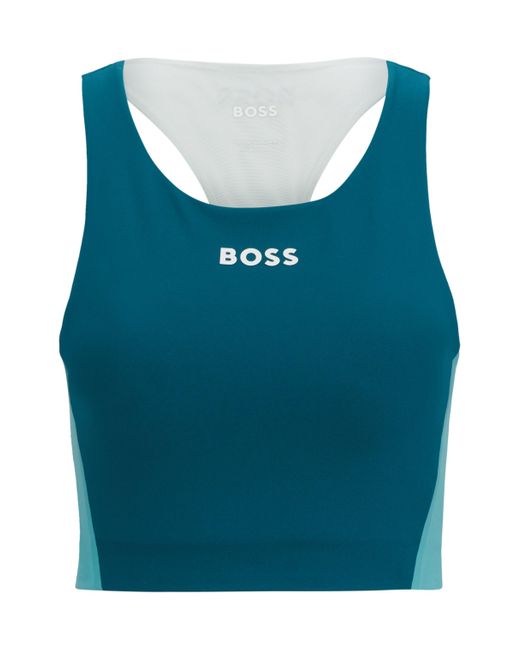 Boss Top Met Color-blocking, Racerback En Logodetails in het Blue