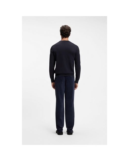 Boss Blue Merino-Wool Sweater With Logo Embroidery for men