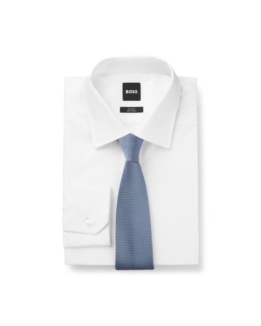 Boss Blue Silk-Blend Tie With Micro Pattern for men