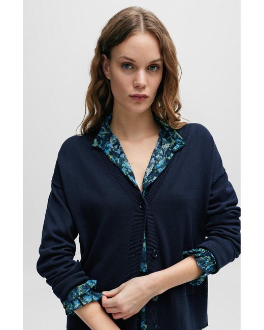 Boss Blue Regular-fit Cardigan With Button Front