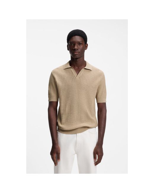 HUGO Natural Johnny-Collar Knit Polo for men