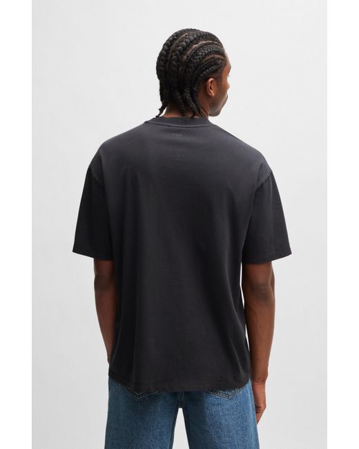 HUGO Black Oversized T-Shirt aus Baumwolle mit Logo der neuen Saison