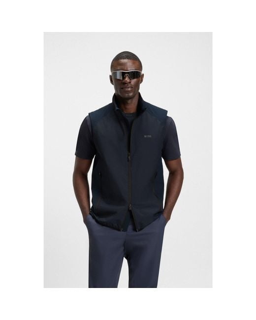 Boss Blue Water-Repellent Golf Vest With Decorative Reflective Details for men