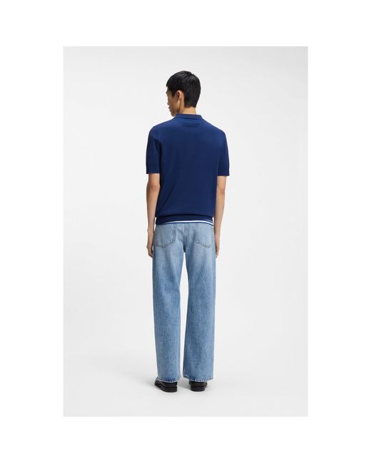 HUGO Blue Knit Polo With Covered Placket for men