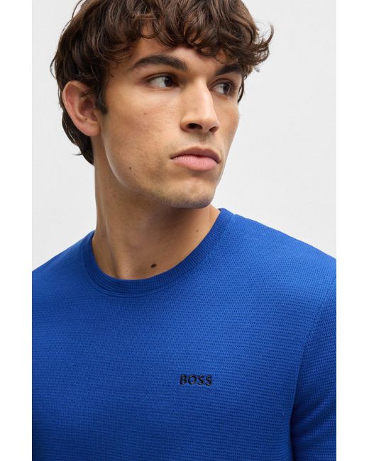 Boss Pyjamashirt Met Wafelstructuur En Logostiksel in het Blue voor heren