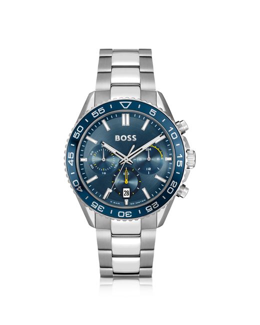 Boss Link-bracelet Chronograph Watch With Blue Dial for men