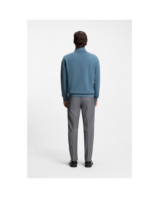 HUGO Blue Cotton-Terry Logo Sweatshirt With Zip Neck for men