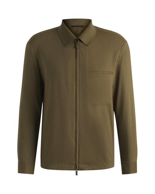 Boss Relaxed-Fit Overshirt Aus Leinen-Mix Mit Reißverschluss in Green für Herren