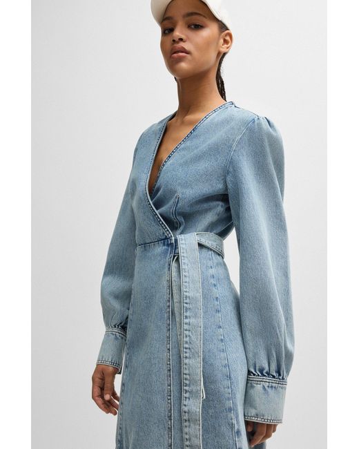 HUGO Blue Meerblaues Wickelkleid Aus Festem Denim