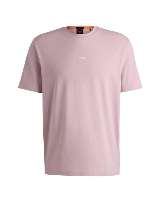Boss Pink Relaxed-fit T-shirt In Stretch Cotton With Logo Print for men