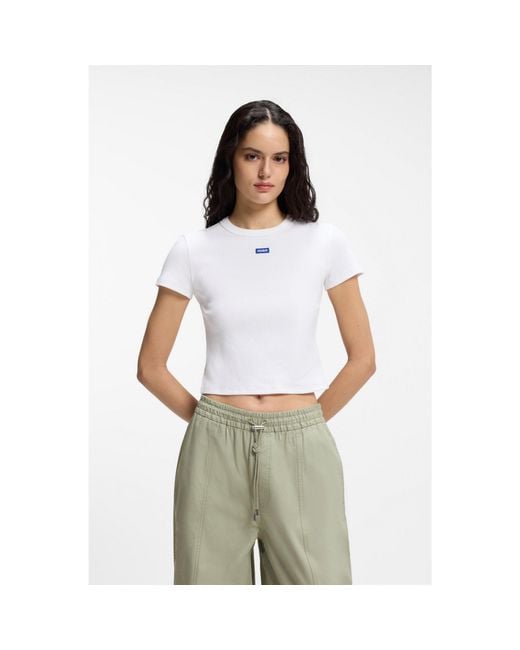 HUGO White Slim-Fit Cropped T-Shirt
