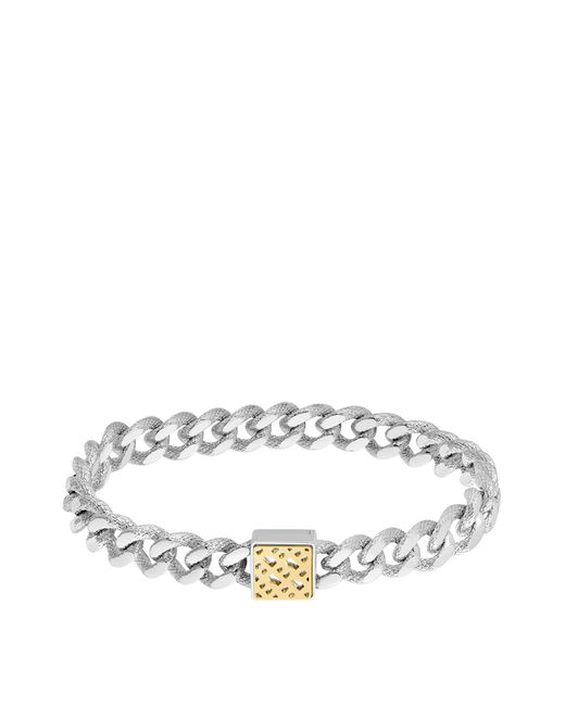 Boss White Stainless-steel Curb-chain Bracelet With Monogram Square