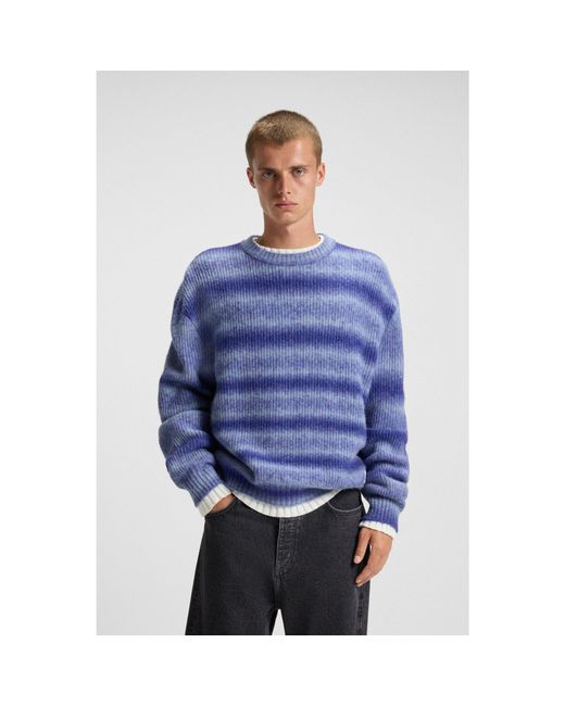 HUGO Blue Oversized-Fit Sweater With Ombré Stripes for men