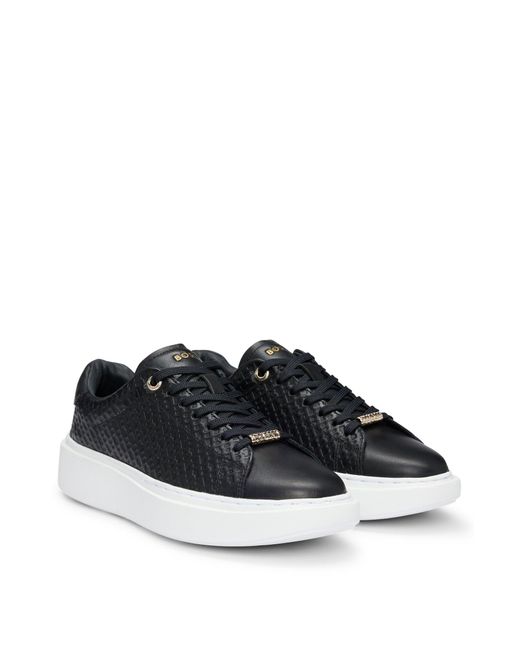 Boss Black Endisplay Name: Cupsole Trainers In Leather With Emed Monograms