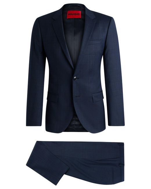 HUGO Slim-Fit Anzug aus karierter Stretch-Schurwolle in Blue für Herren