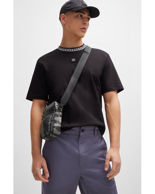 HUGO Black Stacked-logo Reporter Bag With Seasonal Pattern for men