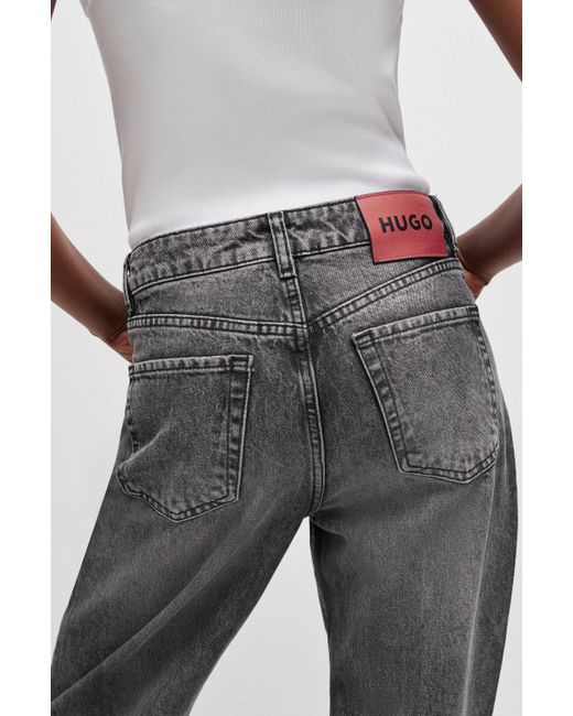 HUGO Black Relaxed-fit Jeans In Gray Distressed Denim